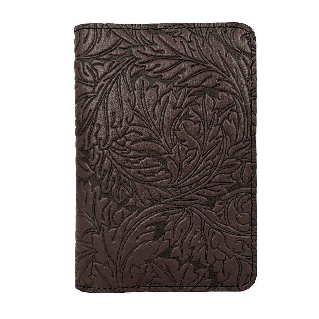 Oberon Design Acanthus Leaf Refillable Leather Pocket Notebook Cover, Chocolate