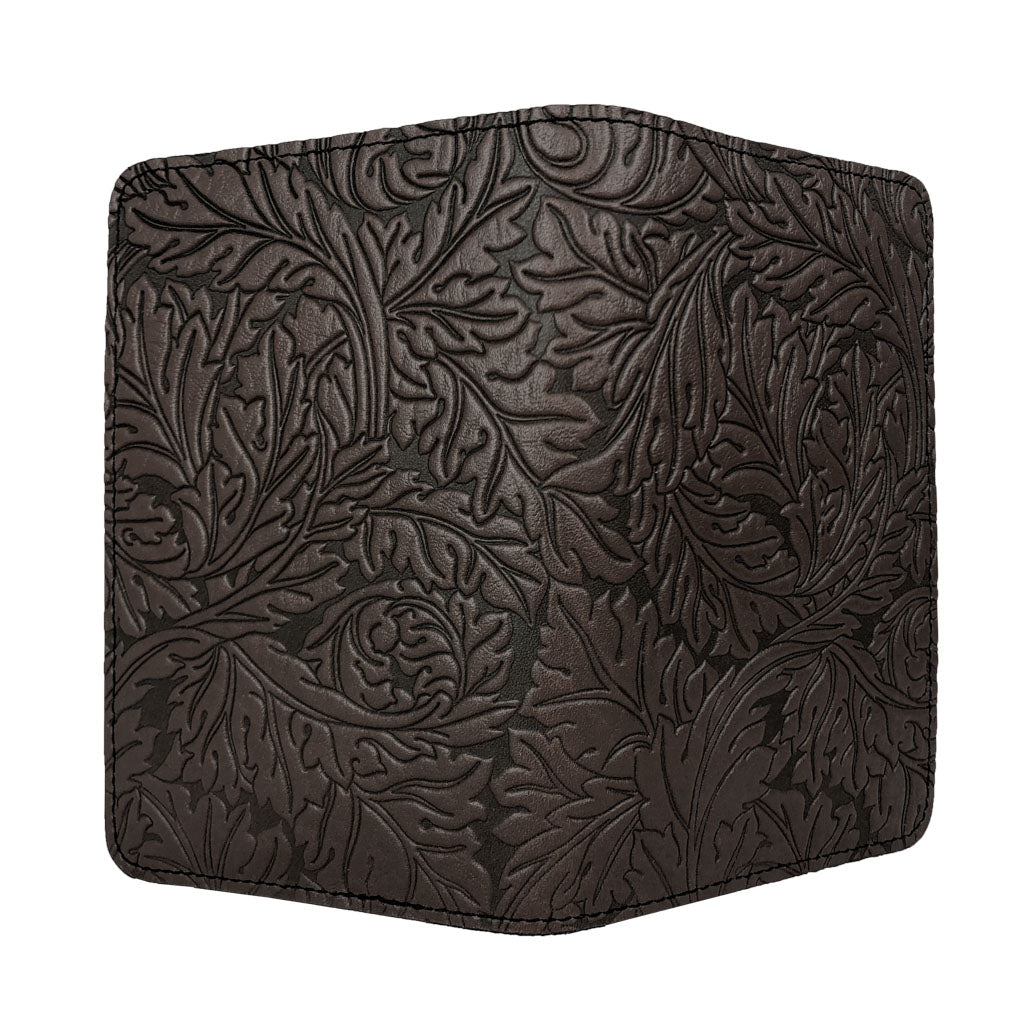Oberon Design Acanthus Leaf Refillable Leather Pocket Notebook Cover, Chocolate - Open