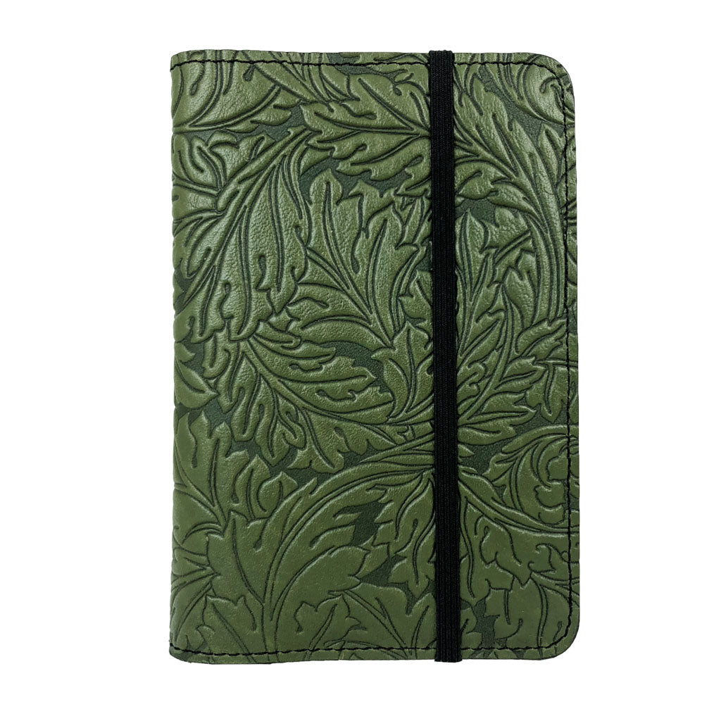 Oberon Design Acanthus Leaf Refillable Leather Pocket Notebook Cover, Strap Closure