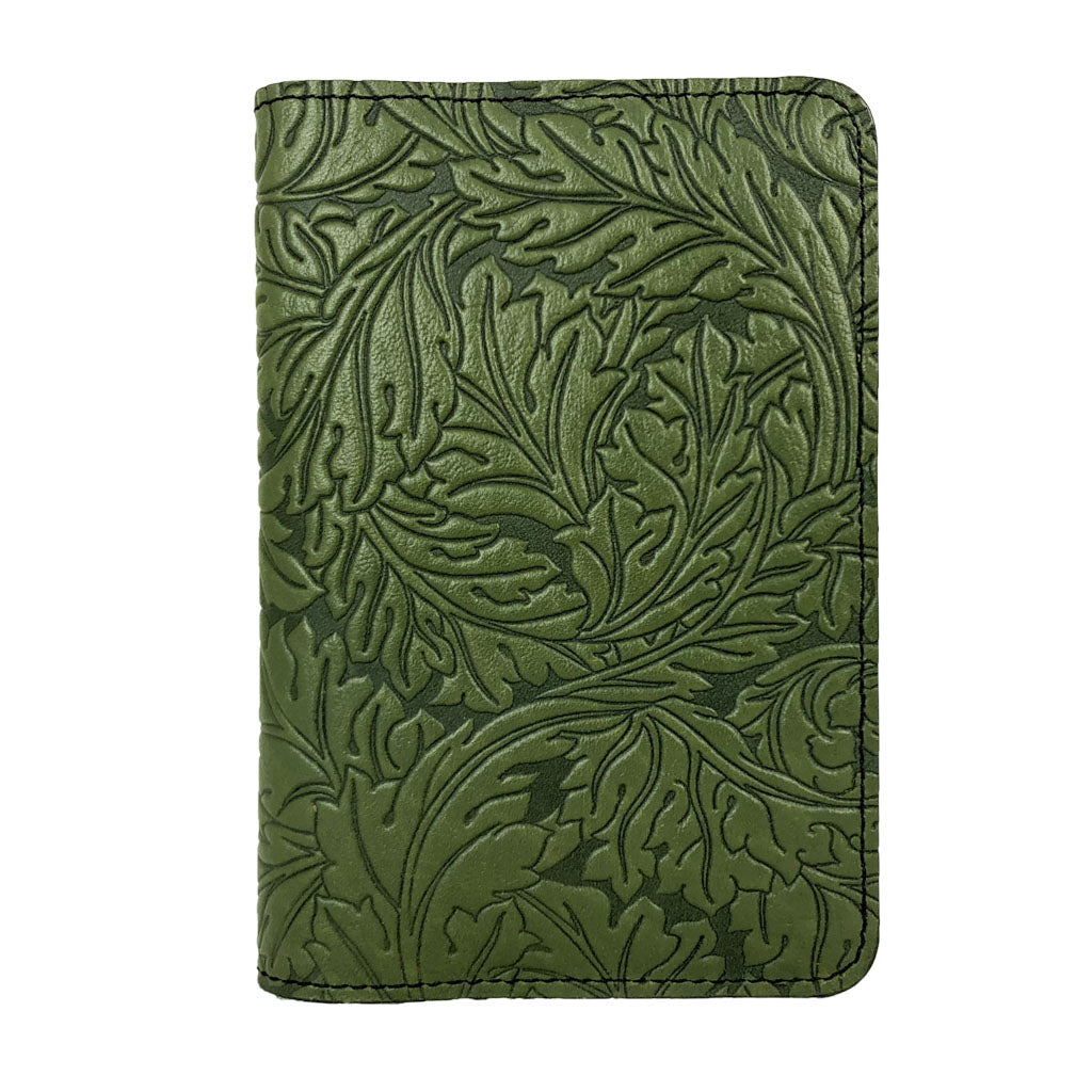 Oberon Design Acanthus Leaf Refillable Leather Pocket Notebook Cover, Fern