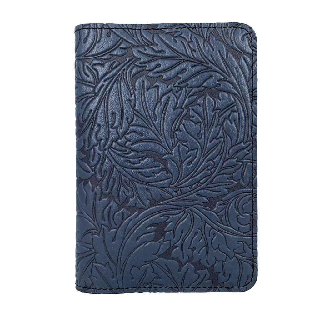 Oberon Design Acanthus Leaf Refillable Leather Pocket Notebook Cover, Navy