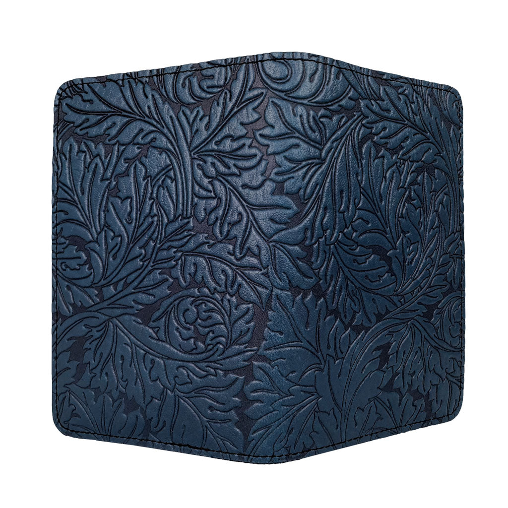 Oberon Design Acanthus Leaf Refillable Leather Pocket Notebook Cover, Navy - Open