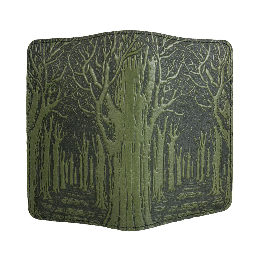 Oberon Design Avenue of Trees Refillable Leather Pocket Notebook Cover, Fern - Open