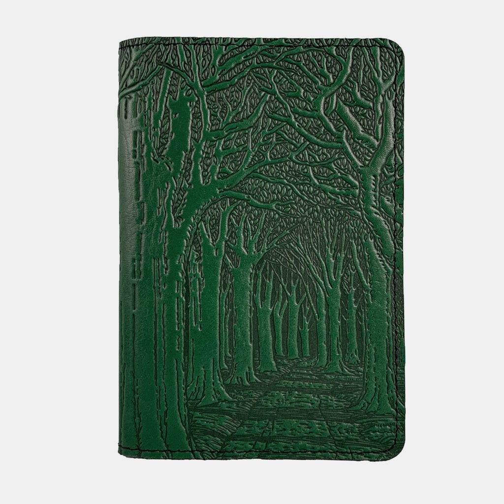 Oberon Design Avenue of Trees Refillable Leather Pocket Notebook Cover. Green