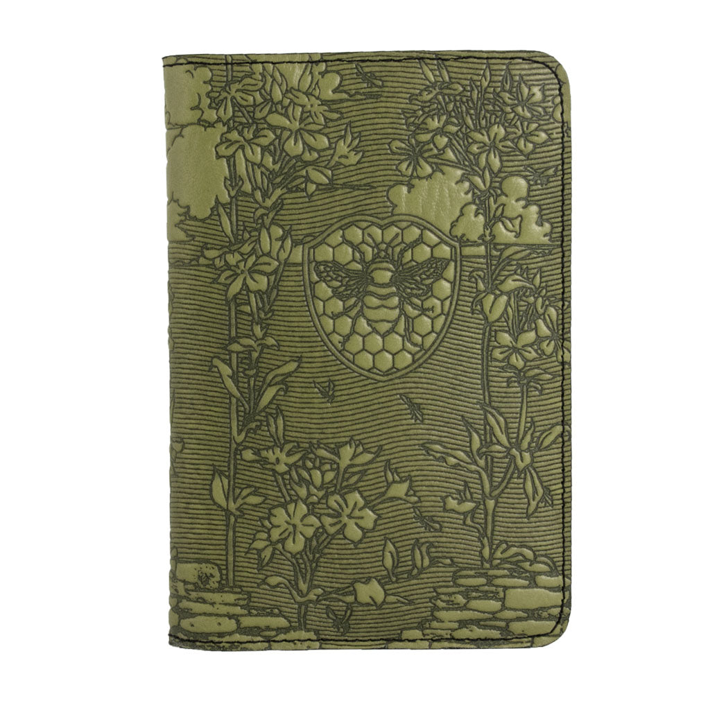 Oberon Design Bee Garden Refillable Leather Pocket Notebook Cover, Fern