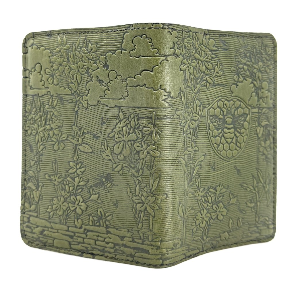 Oberon Design Bee Garden Refillable Leather Pocket Notebook Cover, Fern - Open