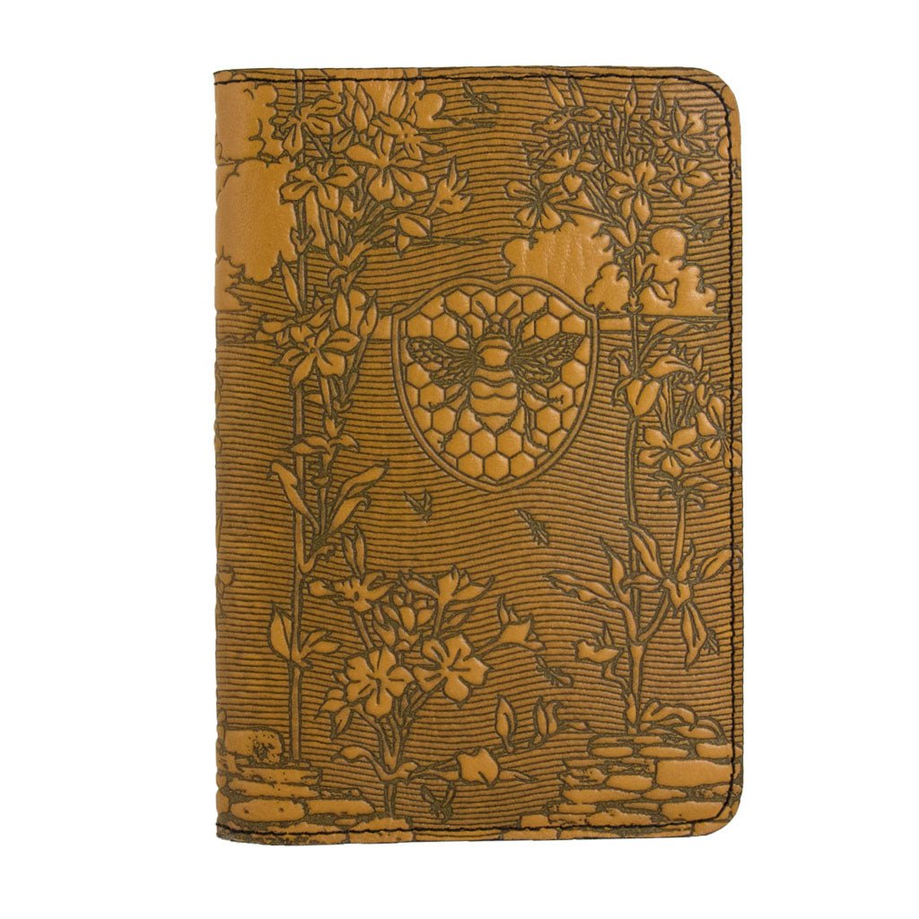 Oberon Design Bee Garden Refillable Leather Pocket Notebook Cover, Marigold