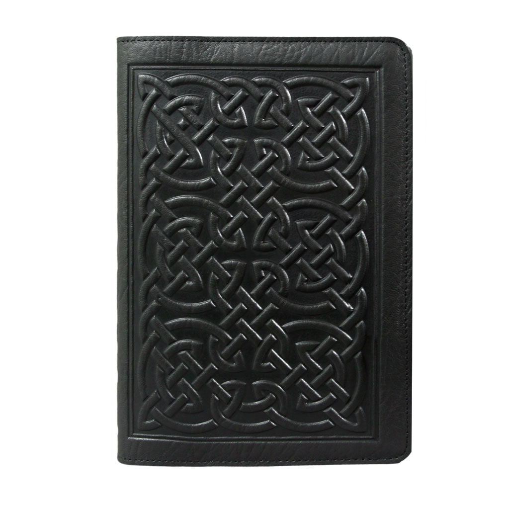 Oberon Design Bold Celtic Refillable Leather Pocket Notebook Cover, Black