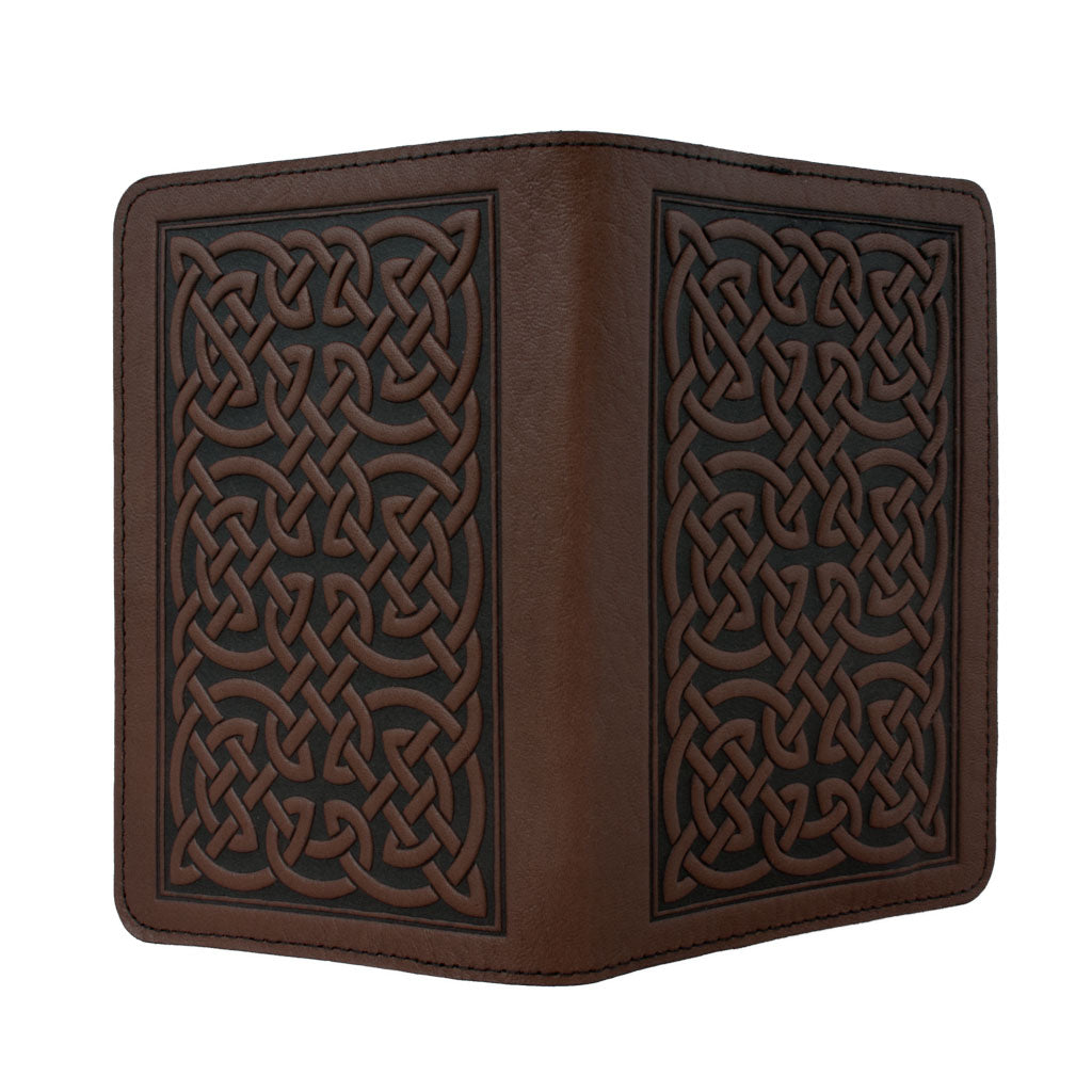Oberon Design Bold Celtic Refillable Leather Pocket Notebook Cover, Chocolate - Open