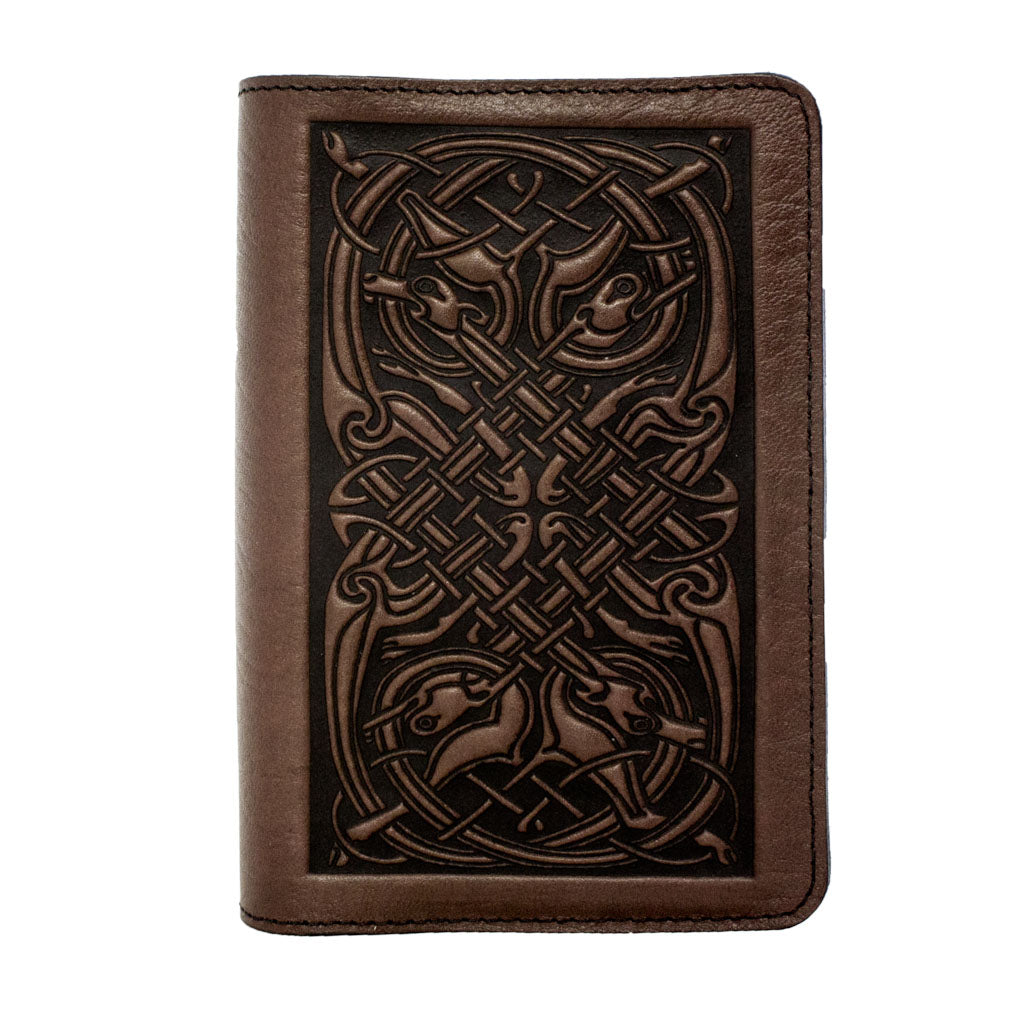 Oberon Design Celtic Hounds Refillable Leather Pocket Notebook Cover, Chocolate