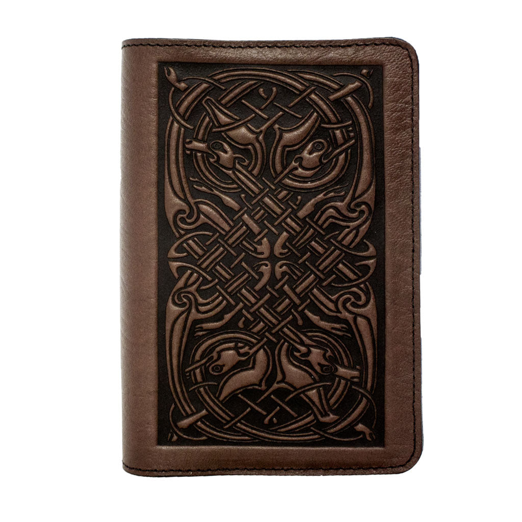 Oberon Design Celtic Hounds Refillable Leather Pocket Notebook Cover, Wine