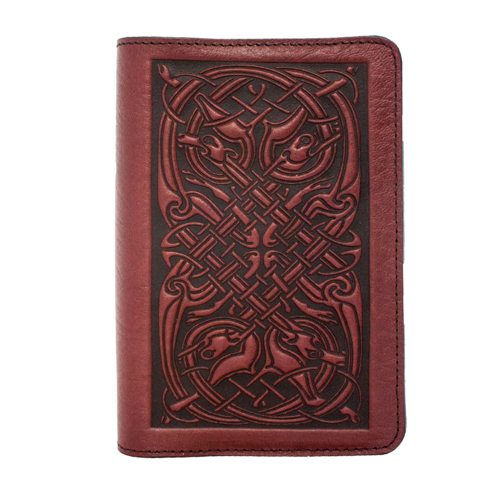 Oberon Design Celtic Hounds Refillable Leather Pocket Notebook Cover, Wine