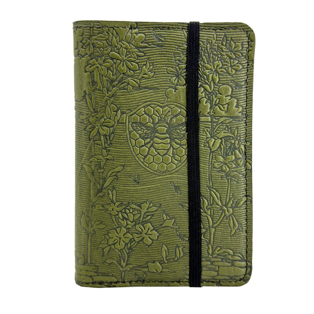 Oberon Design Bee Garden Refillable Leather Pocket Notebook Cover, Strap Closure