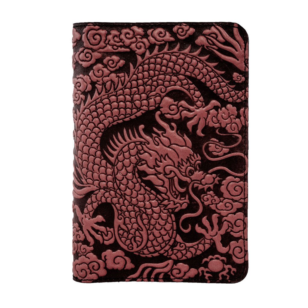 Oberon Design Refillable Leather Pocket Notebook Cover. Cloud Dragon, Wine