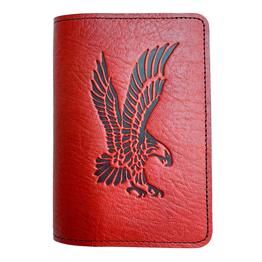 Oberon Design Refillable Leather Pocket Notebook Cover, Eagle, Red