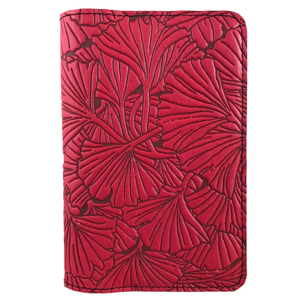 Oberon Design Ginkgo Refillable Leather Pocket Notebook Cover, Red