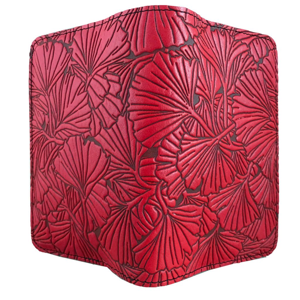 Oberon Design Ginkgo Refillable Leather Pocket Notebook Cover, Red, OPen
