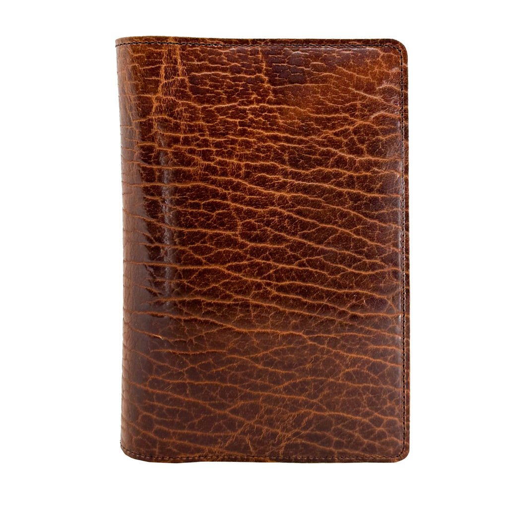 Glazed Shrunk Bison Leather Pocket Notebook Cover, Tobacco