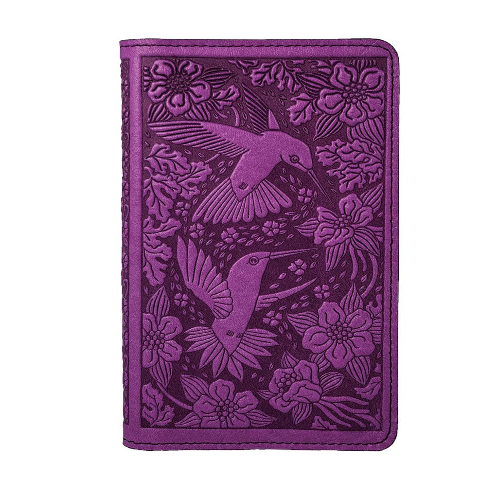 Oberon Design Hummingbird Refillable Leather Pocket Notebook Cover, Orchid