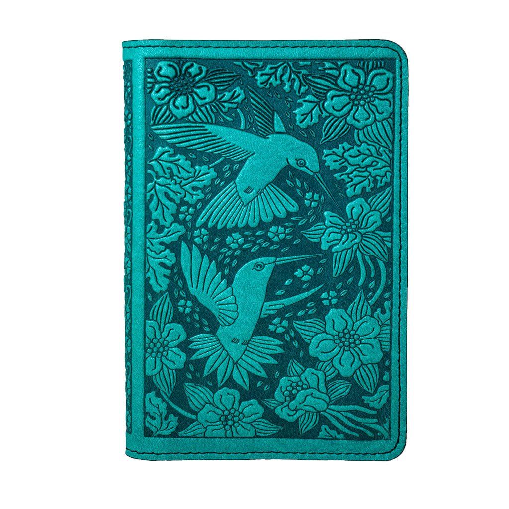 Oberon Design Hummingbird Refillable Leather Pocket Notebook Cover, Teal