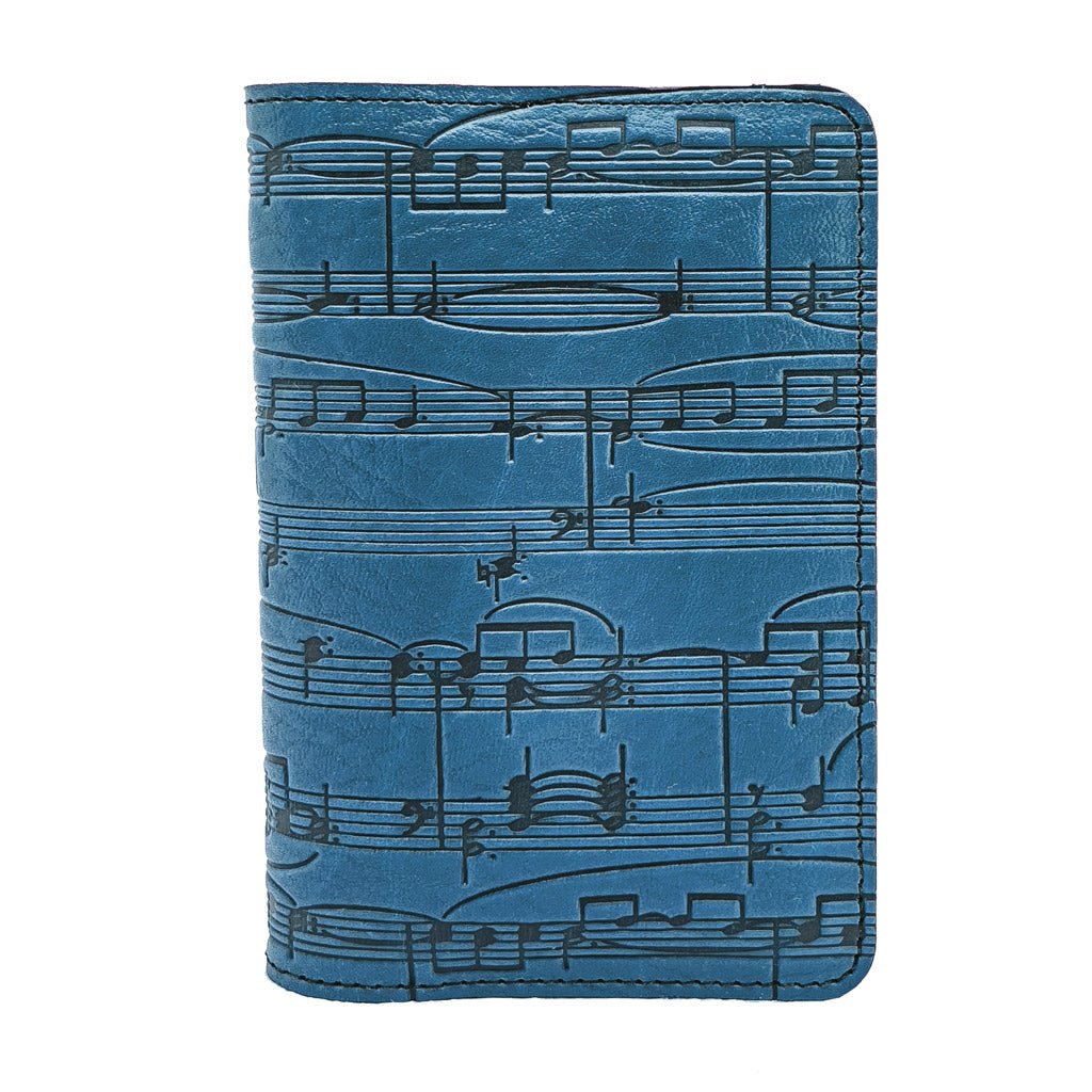 Oberon Design Refillable Leather Pocket Notebook Cover, Sheet Music, Blue