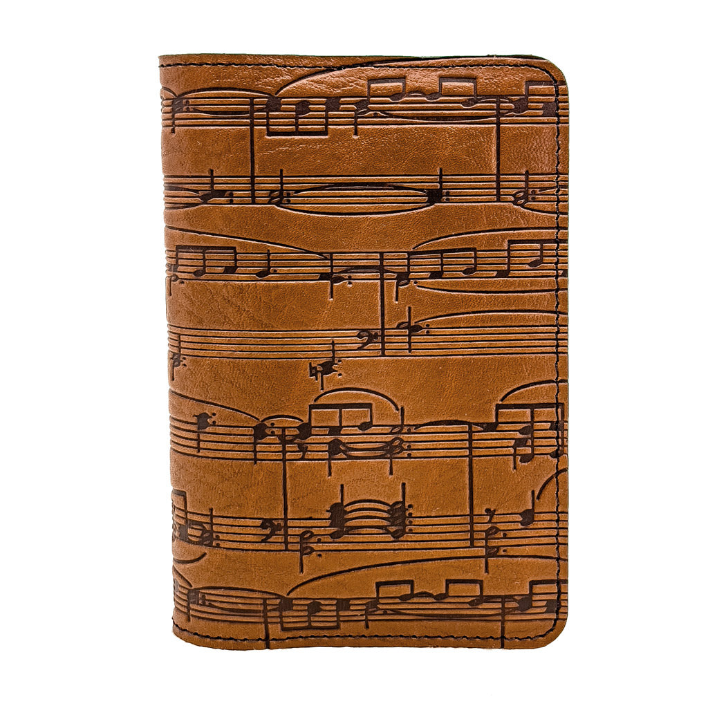 Oberon Design Refillable Leather Pocket Notebook Cover, Sheet Music, Blue