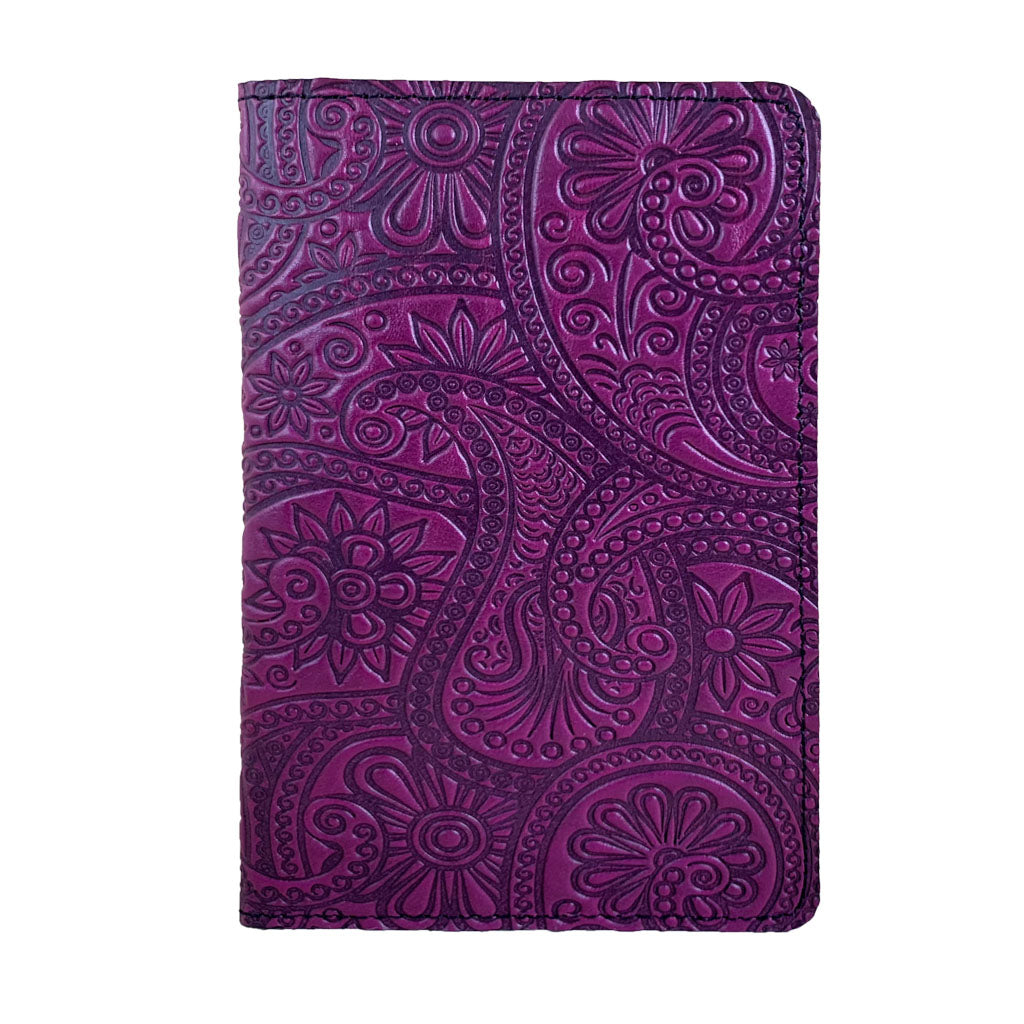 Oberon Design Refillable Leather Pocket Notebook Cover, Paisley, Orchid