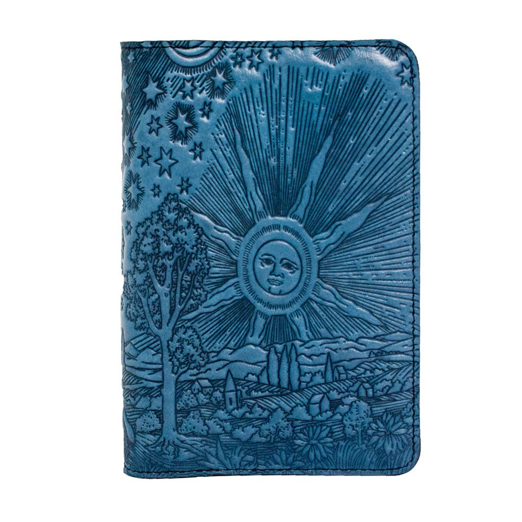 Oberon Design Refillable Leather Pocket Notebook Cover, Roof of Heaven, Blue