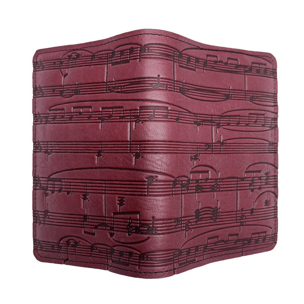 Oberon Design Refillable Leather Pocket Notebook Cover, Sheet Music, WIne - Open