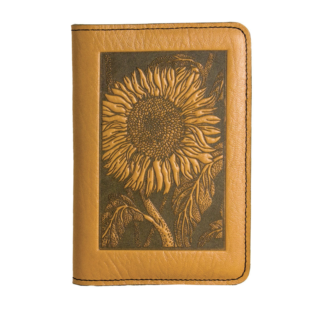 Oberon Design Refillable Leather Pocket Notebook Cover, Sunflower, Marigold