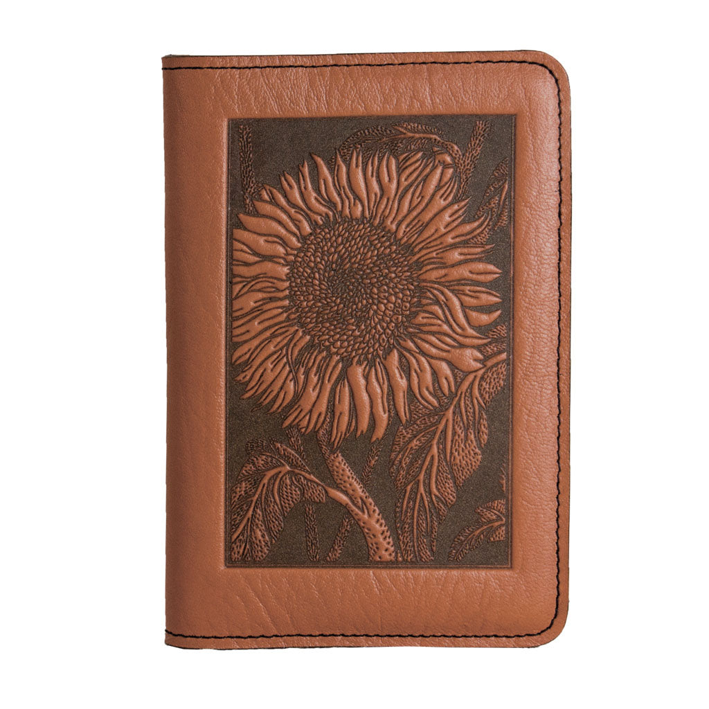 Oberon Design Refillable Leather Pocket Notebook Cover, Sunflower, Saddle