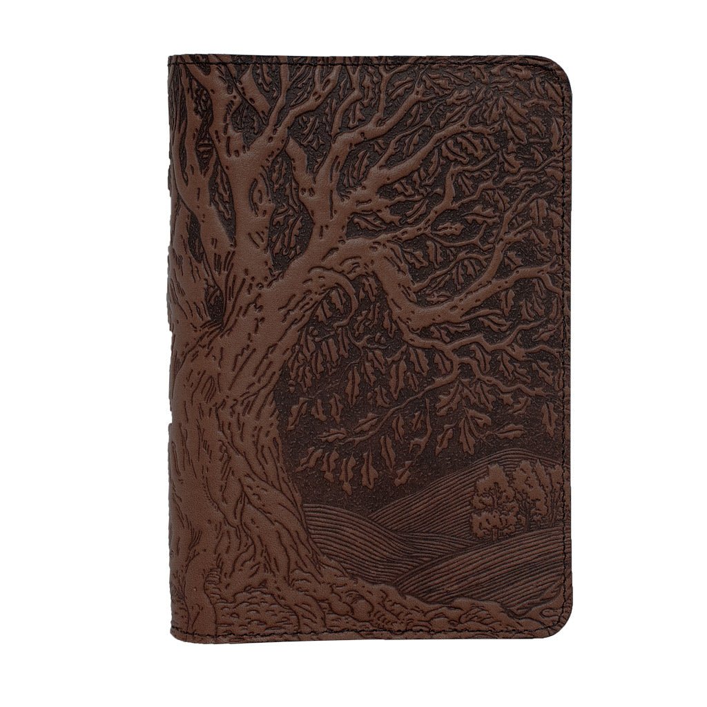 Oberon Design Refillable Leather Pocket Notebook Cover, Tree of Life, Chocolate