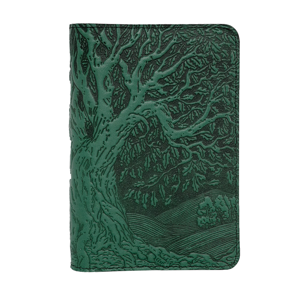 Oberon Design Refillable Leather Pocket Notebook Cover, Tree of Life, Green