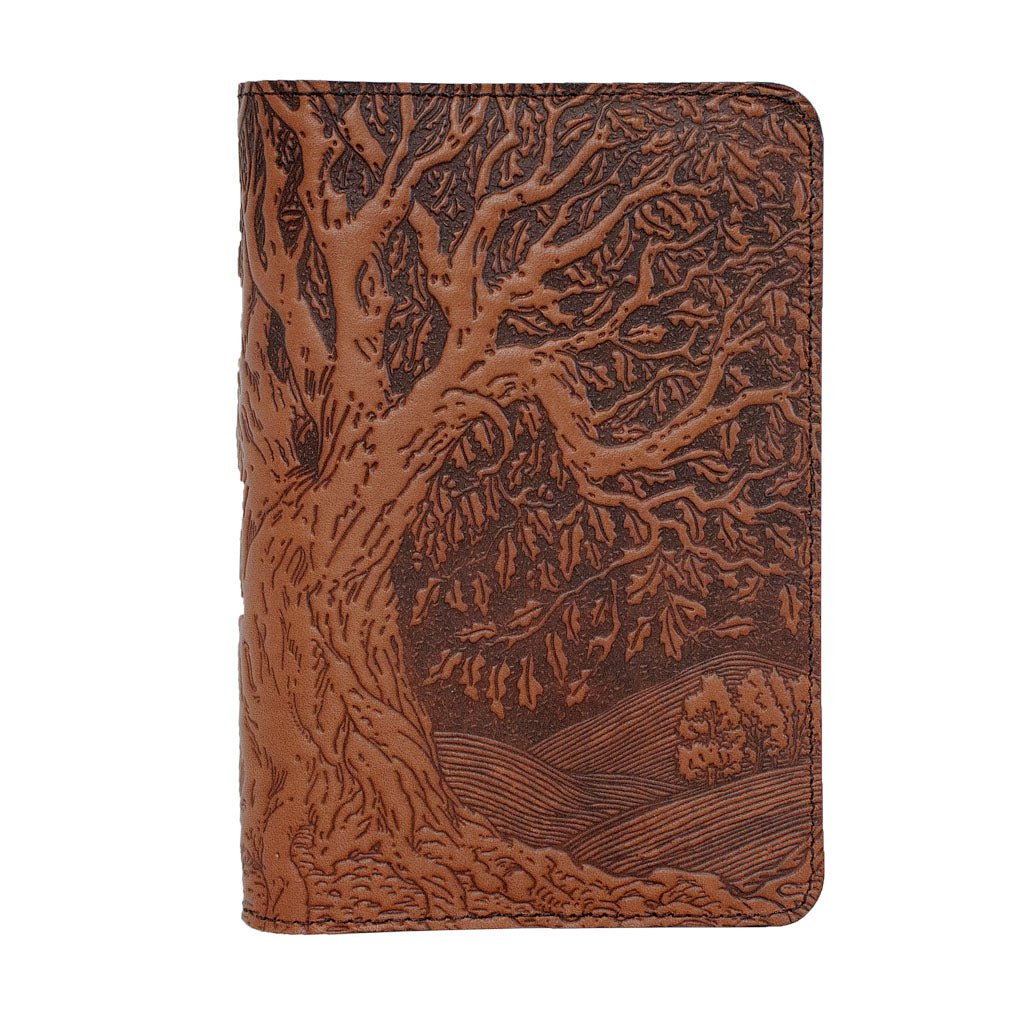 Oberon Design Refillable Leather Pocket Notebook Cover, Tree of Life, Saddle