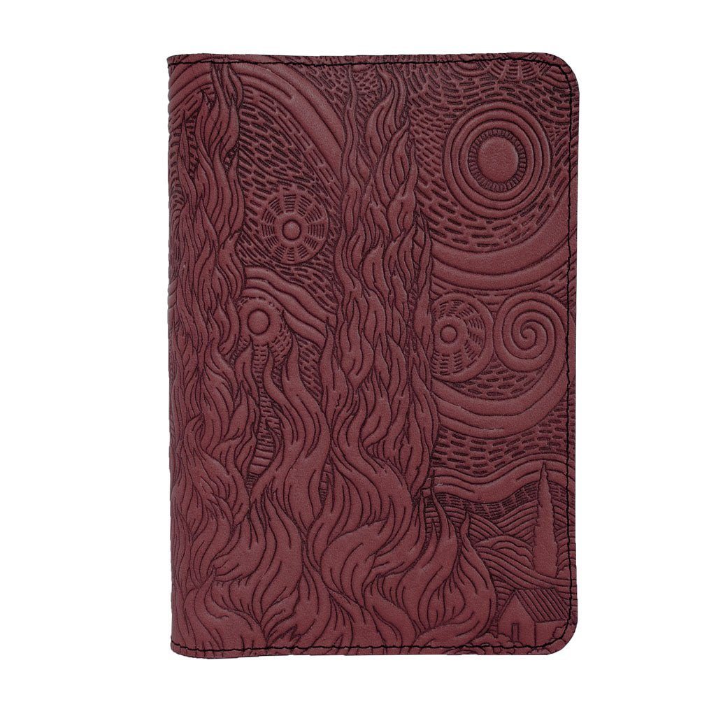 Oberon Design Refillable Leather Pocket Notebook Cover, Van Gogh Sky, Wine