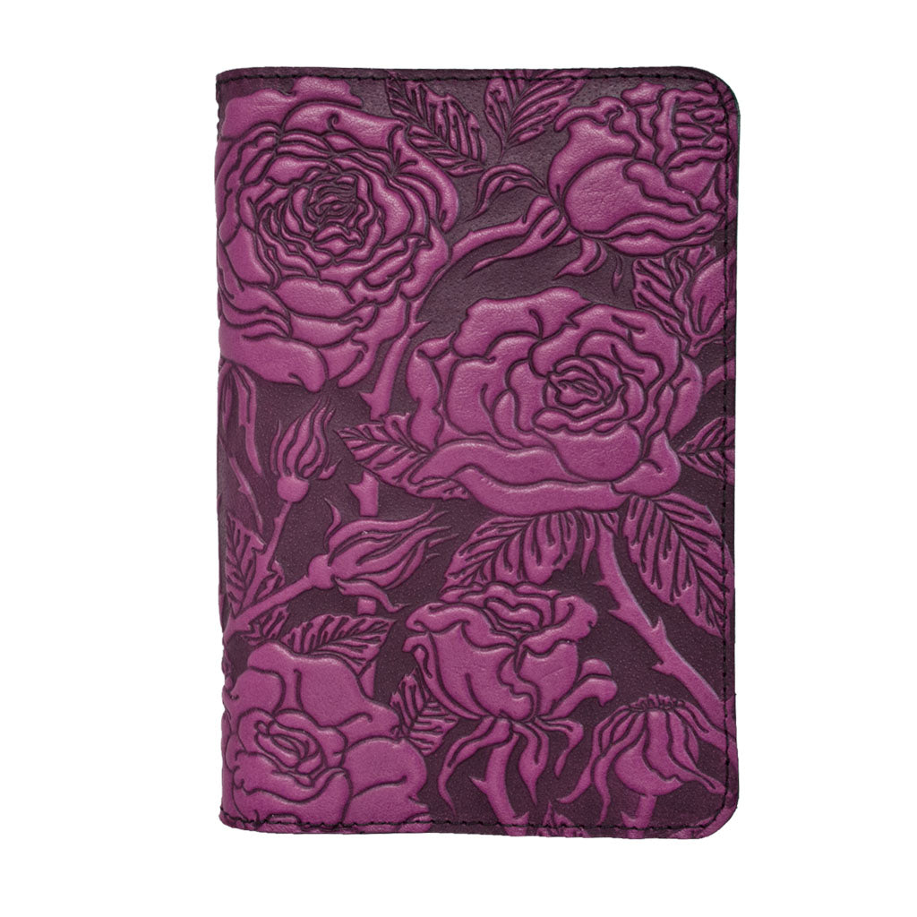 Oberon Design Refillable Leather Pocket Notebook Cover, Wild Rose, Red