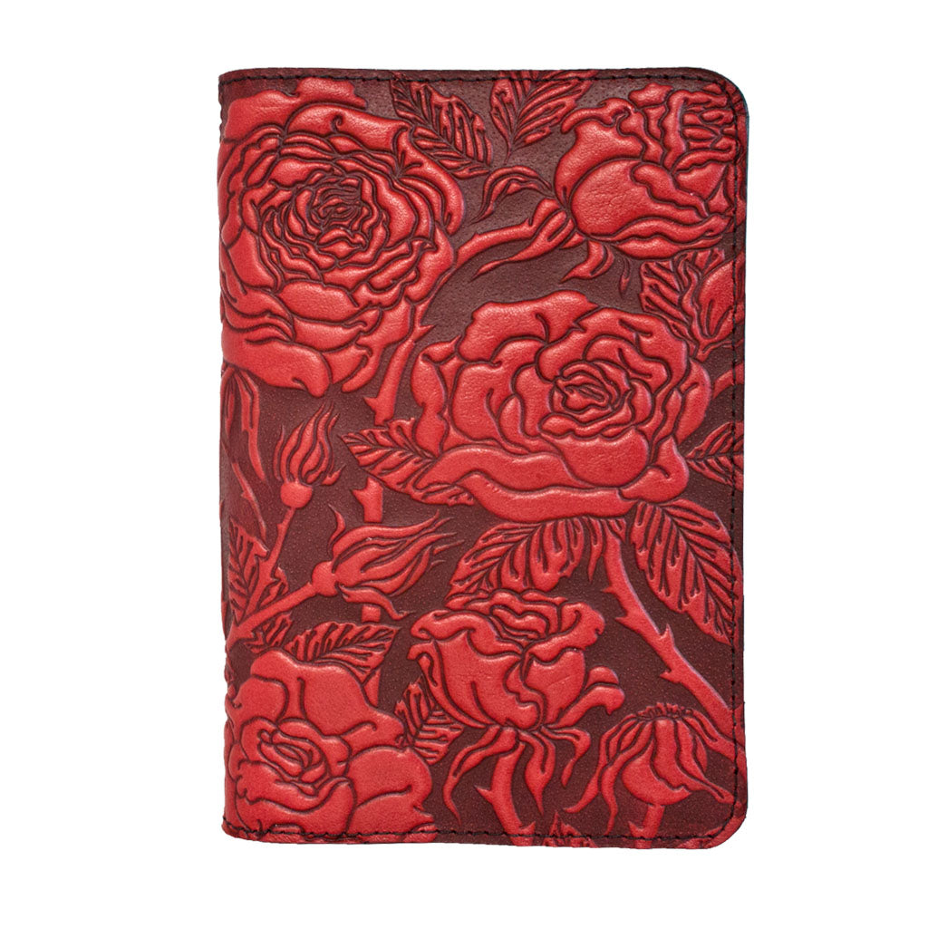 Oberon Design Refillable Leather Pocket Notebook Cover, Wild Rose, Red