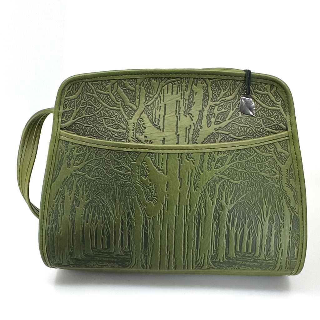 Olive green leather handbag on sale