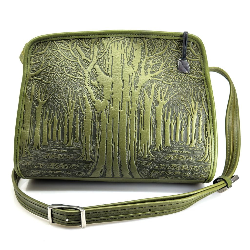 Oberon Design Leather Handbag, Avenue of Trees Retro Crossbody, Fern
