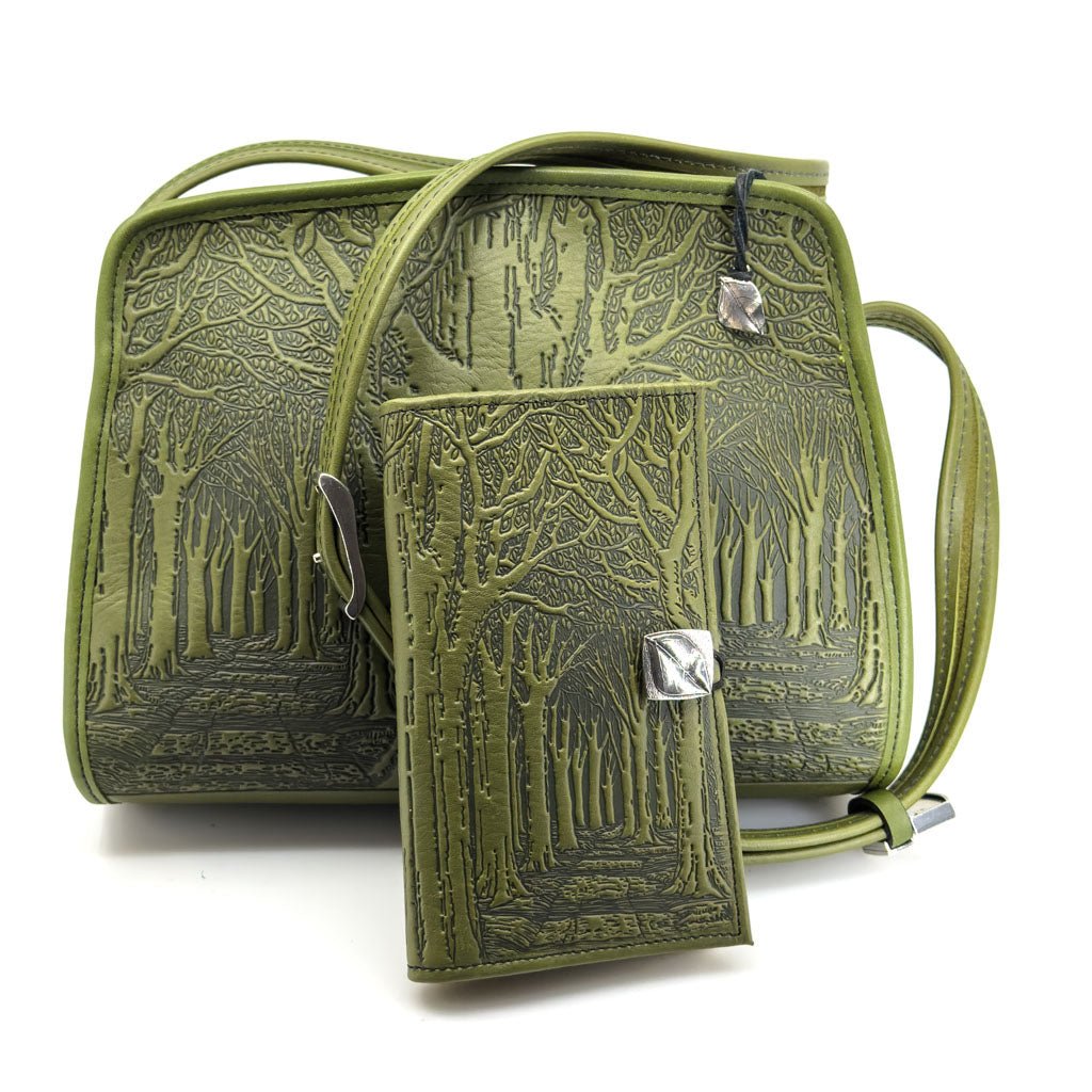 Oberon Design Leather Handbag, Avenue of Trees Retro Crossbody, with Wallet