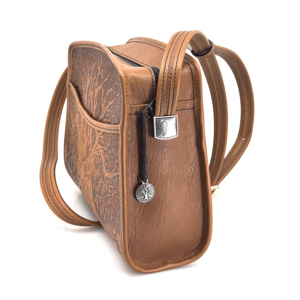 Oberon Design Leather Handbag, Tree of Life Retro Crossbody, Side