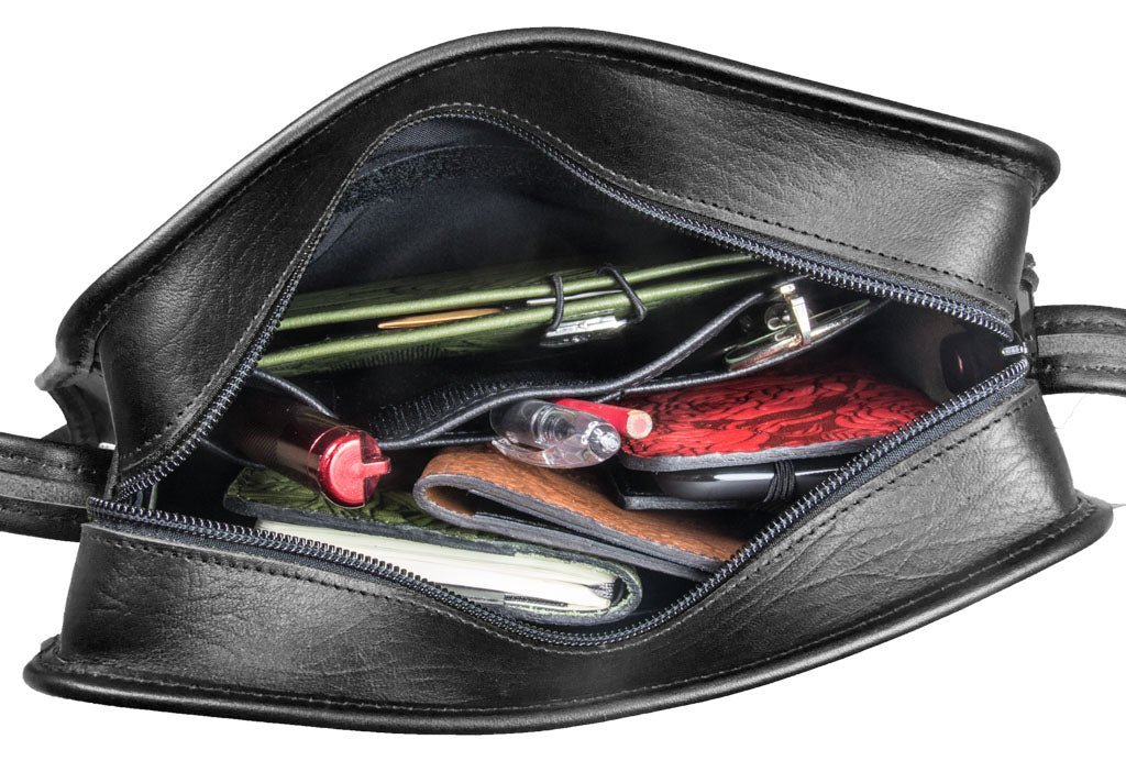 Oberon Design Leather Handbag, Retro Crossbody, Black Interior