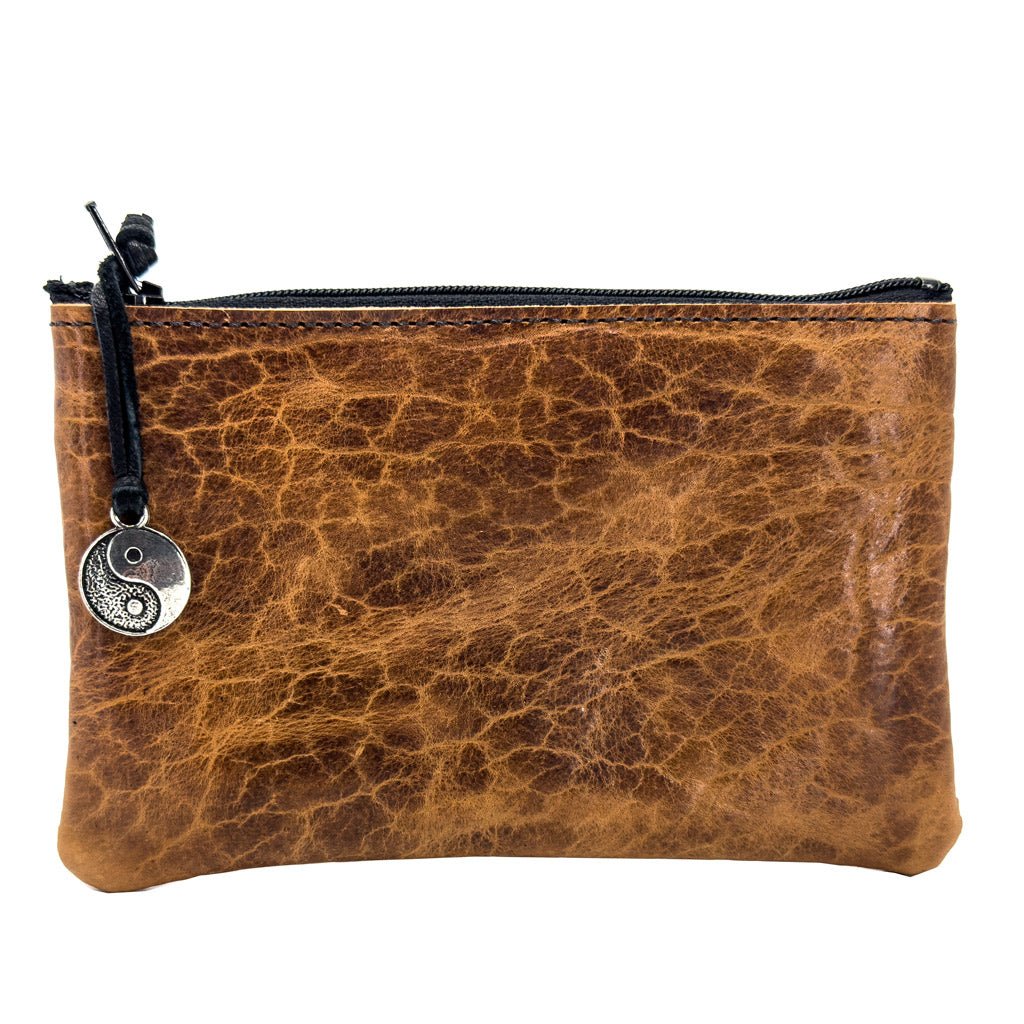 Limited Edition, Leather 6 inch Zipper Pouch, Wallet, Coin Purse, Glazed Shrunk Bison