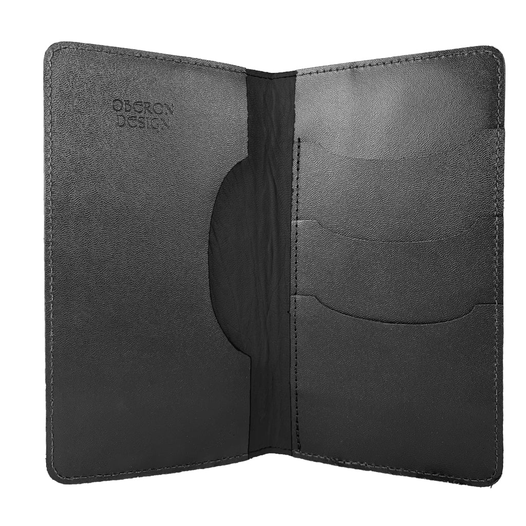Oberon Design Large Leather Smartphone Wallet, Black Interior