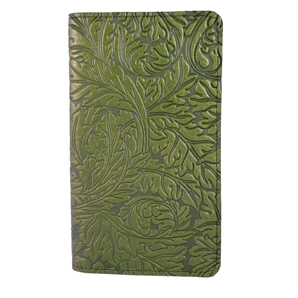 Oberon Design Large Leather Smartphone Wallet, Acanthus Leaf, Fern