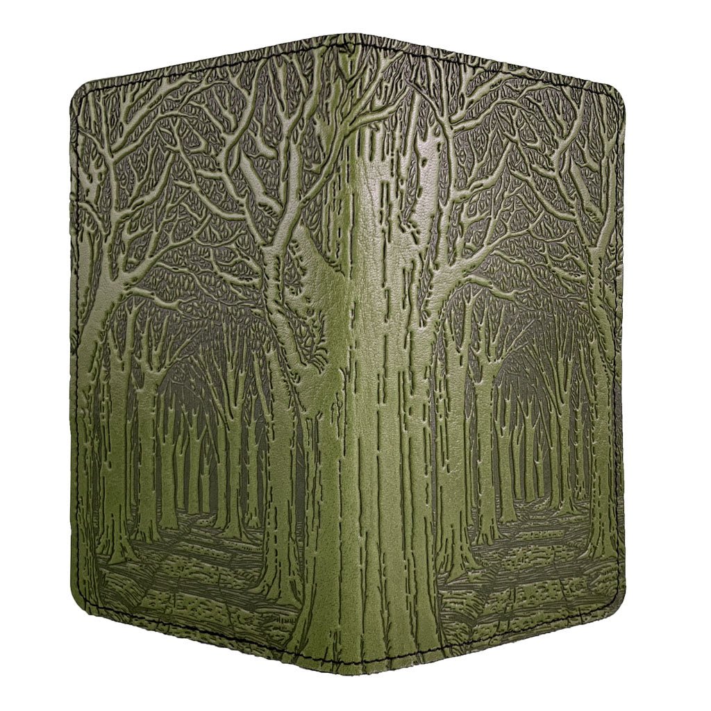 Oberon Design Large Leather Smartphone Wallet, Avenue of Trees, Fern - Open