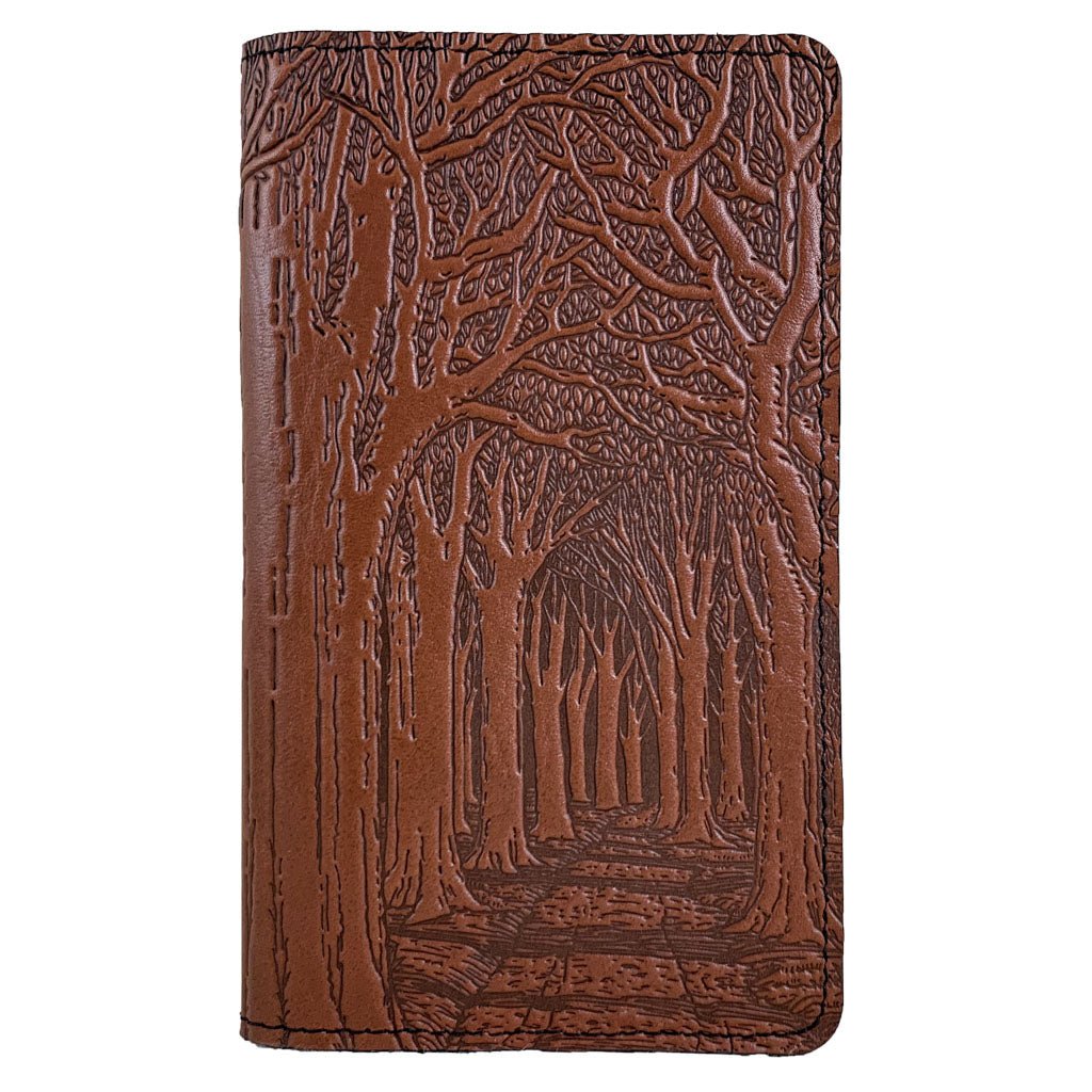 Oberon Design Large Leather Smartphone Wallet, Avenue of Trees, Saddle
