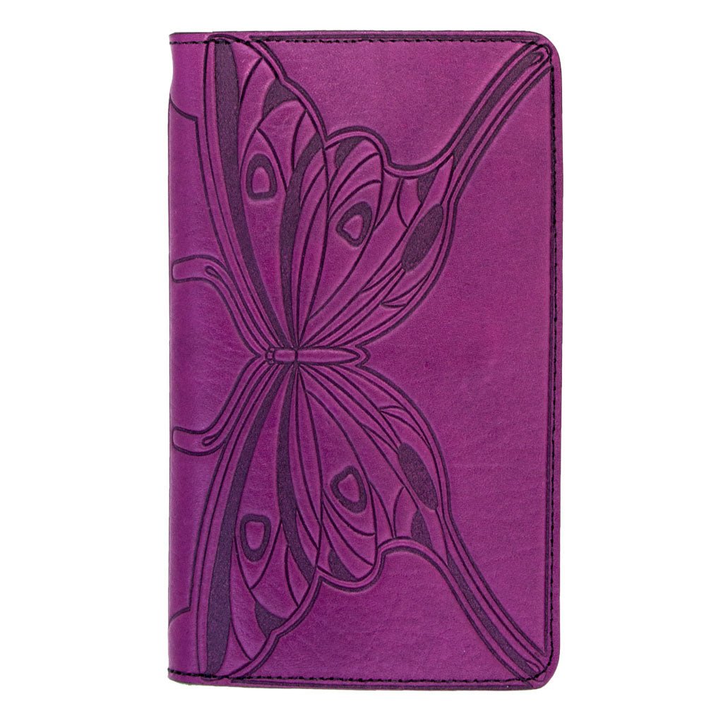 Oberon Design Large Leather Smartphone Wallet, Butterfly, Orchid