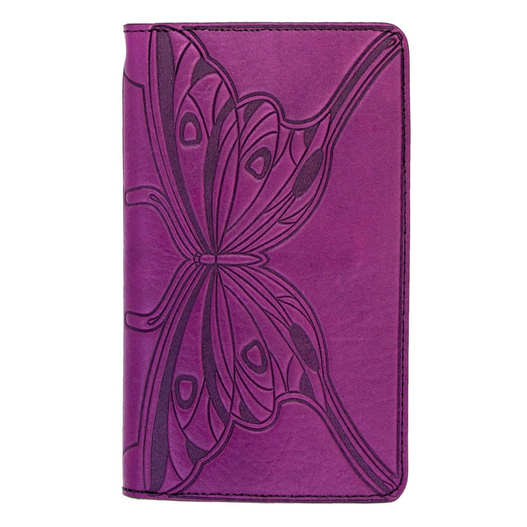 Oberon Design Large Leather Smartphone Wallet, Butterfly, Orchid