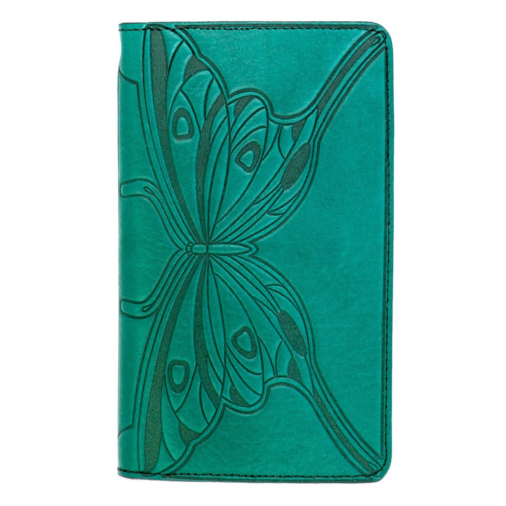 Oberon Design Large Leather Smartphone Wallet, Butterfly, Teal